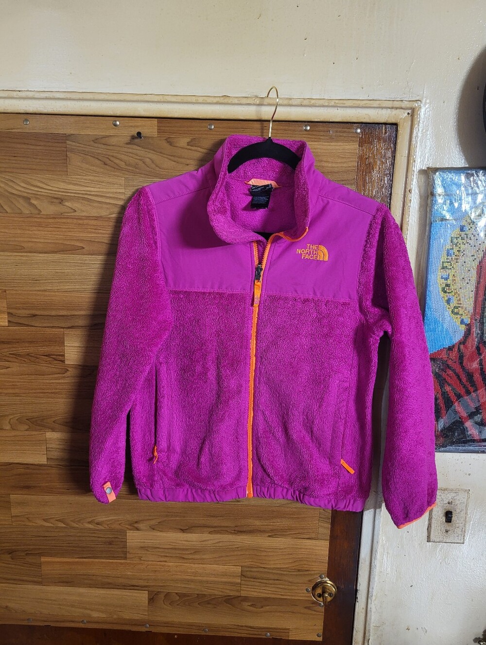 EUC North Face Girls Denali Thermal Fleece Jacket Large (14/16) Pink/Neon Orange
